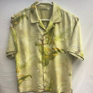 Tommy Bahama Men's Leaf Print Shirt - Cream and Green